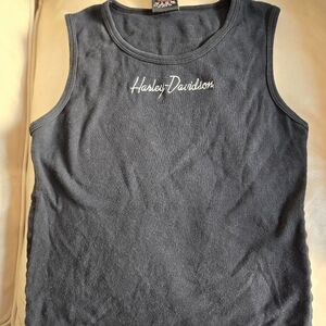 Harley Davidson Hawaii Halter Tank Top Med Rhinestones down sides Black